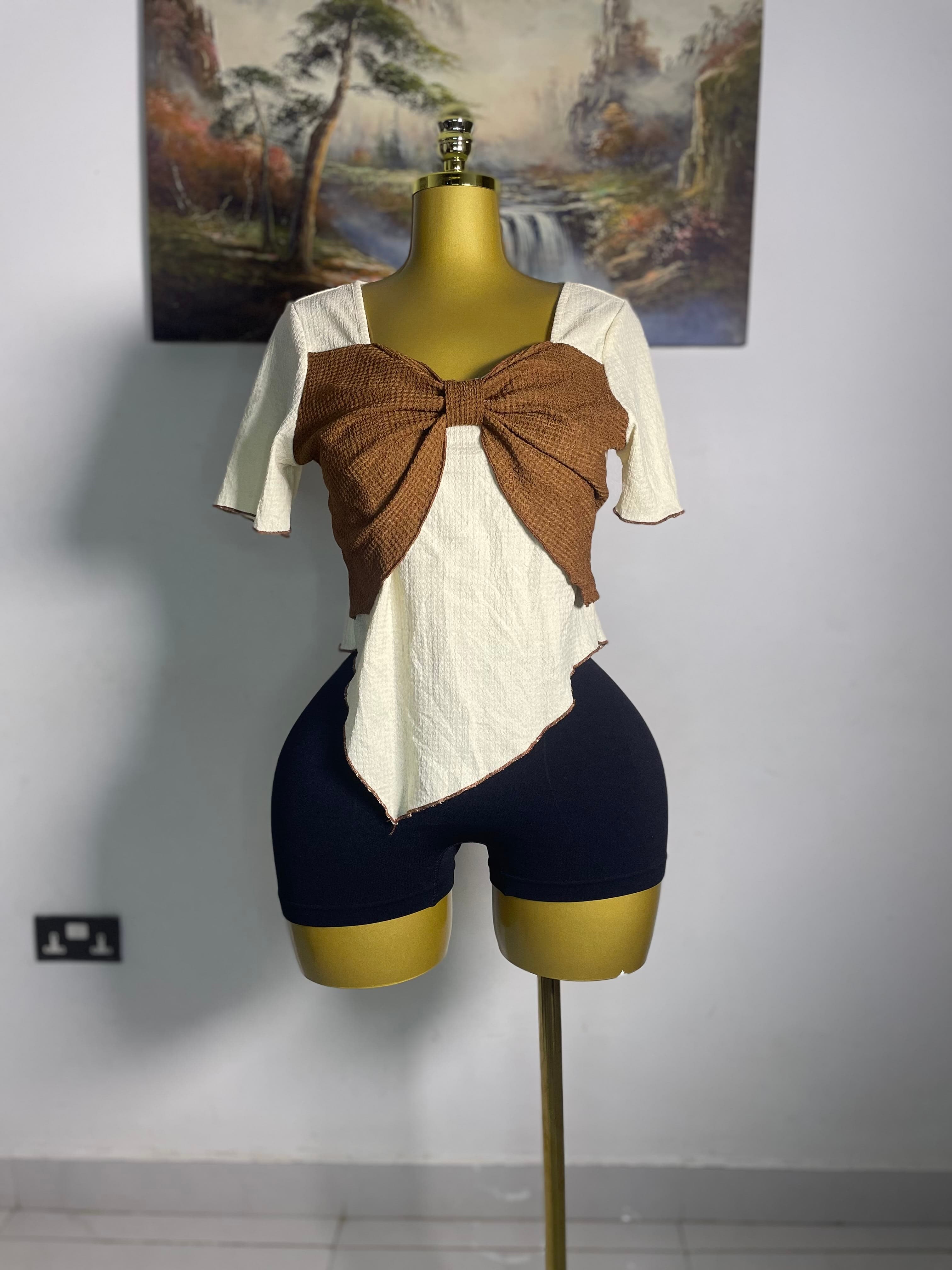 Brown & Cream Crop Top thrift fashion item