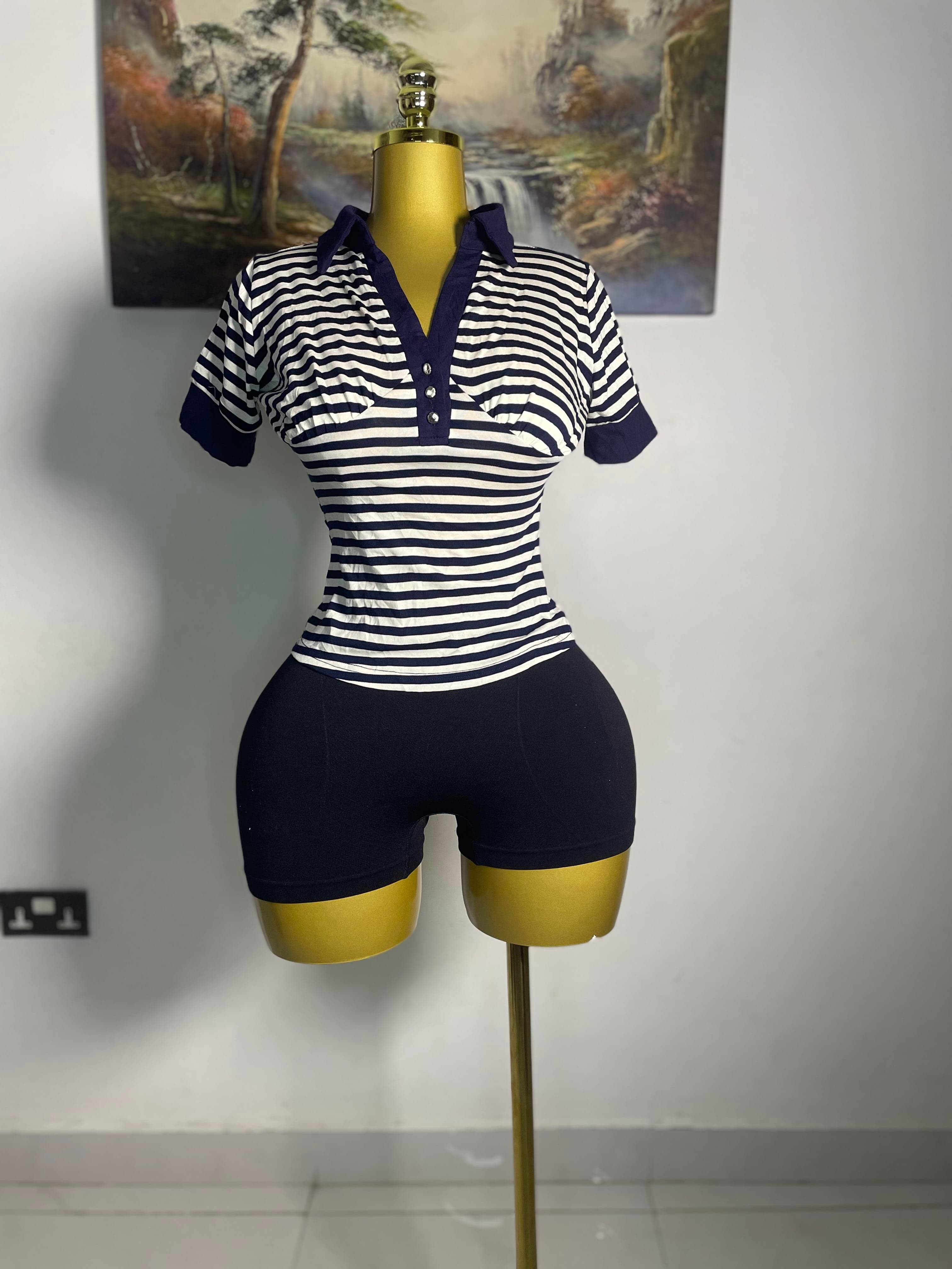 Navy Striped Polo Bodysuit thrift fashion item
