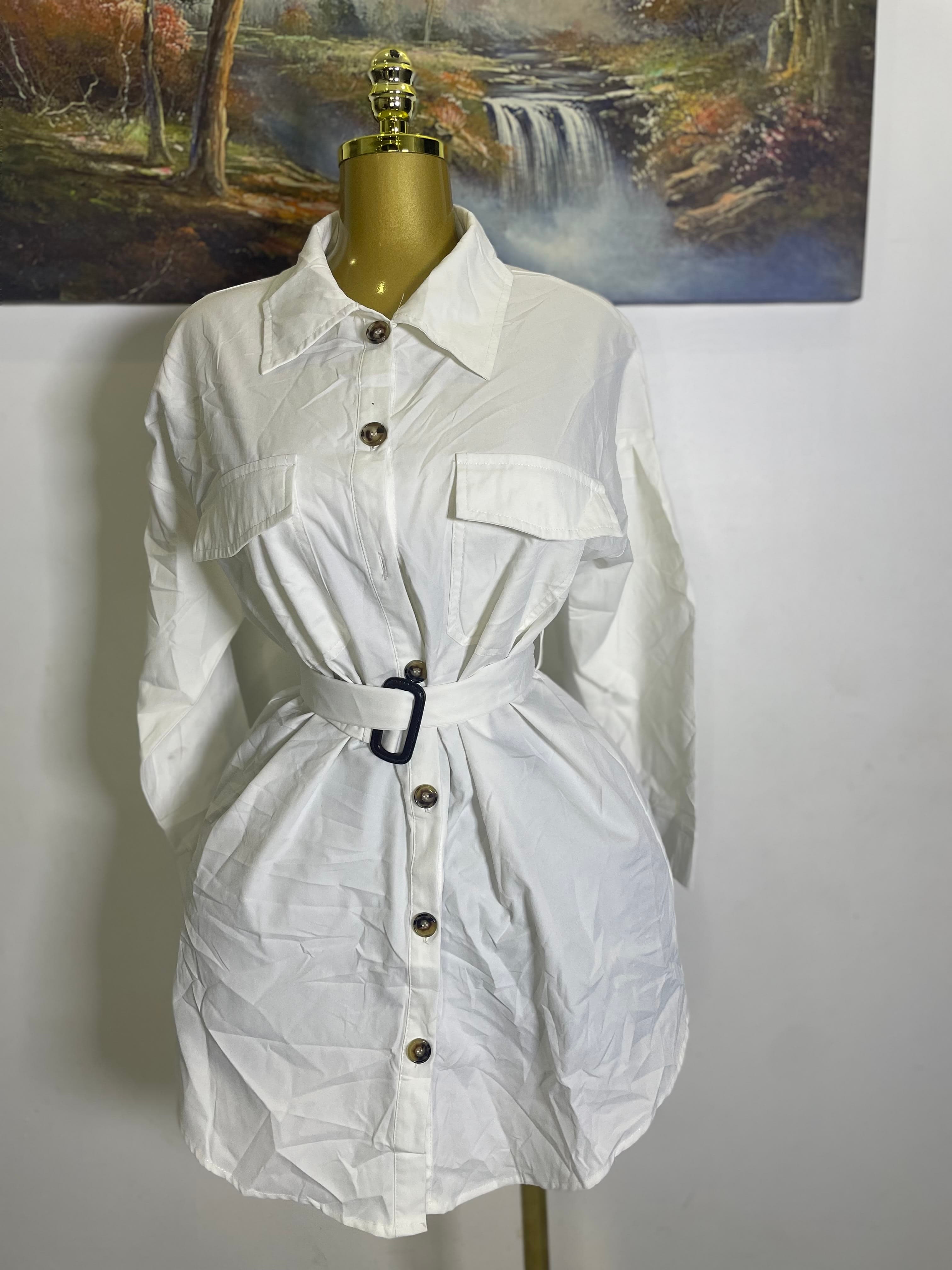 White Button-Up Shirt Dress thrift fashion item