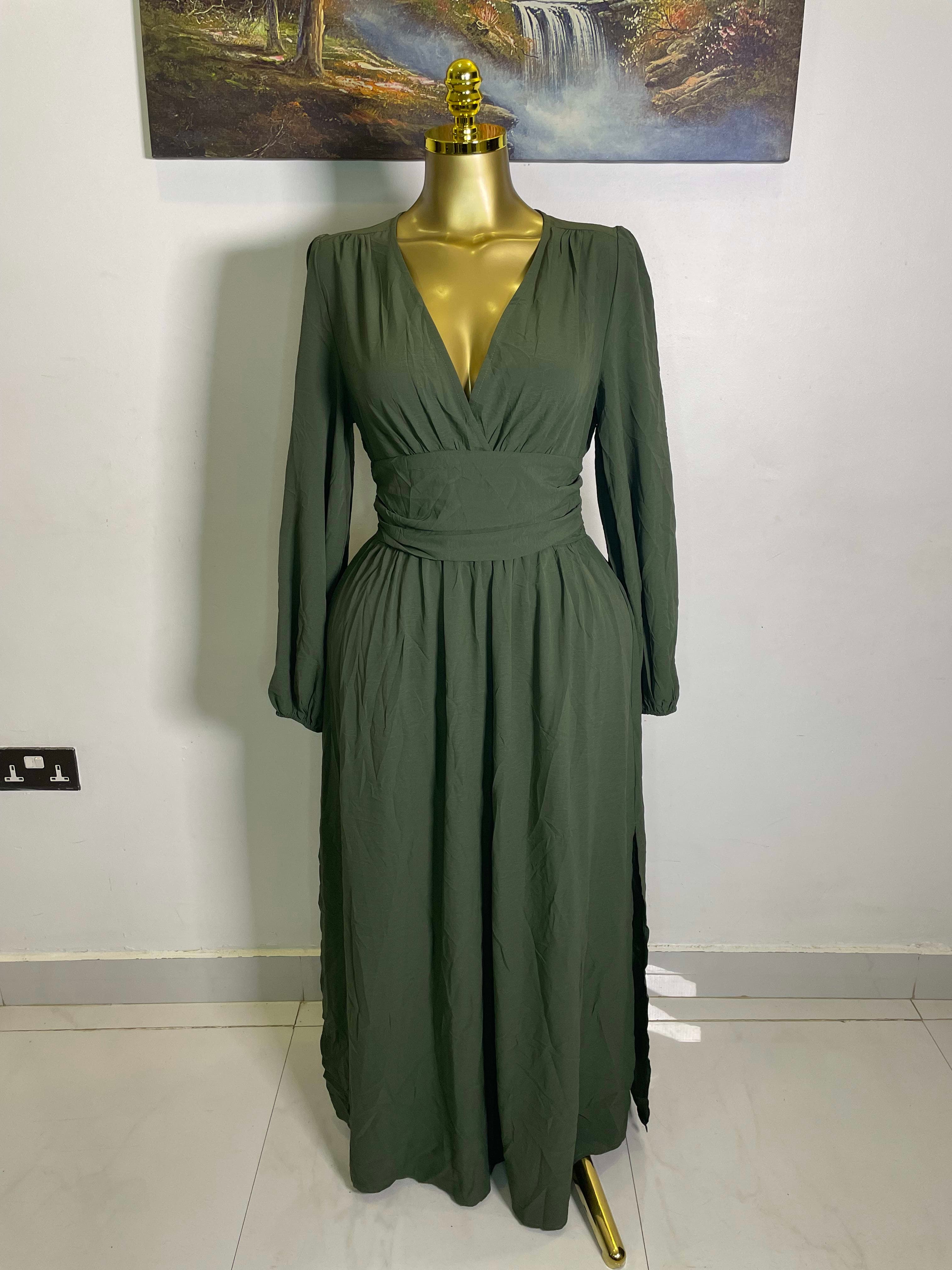 Olive Long Sleeve Maxi Dress thrift fashion item
